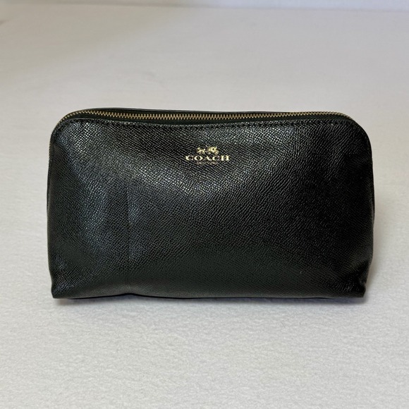 Coach Handbags - Coach Black Grained Leather Cosmetic Bag Makeup Pouch Zippered Bag Small